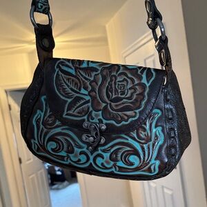 Patricia Nash Floral Embossed Leather Bag - Black and Teal